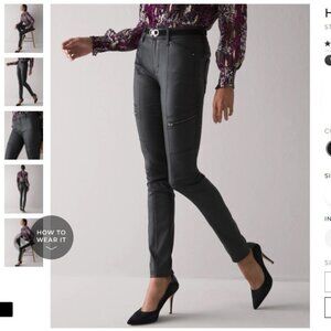 NWT White House Black Market High Rise Skinny Ankle Black Coated  Cargo Jeans 4S